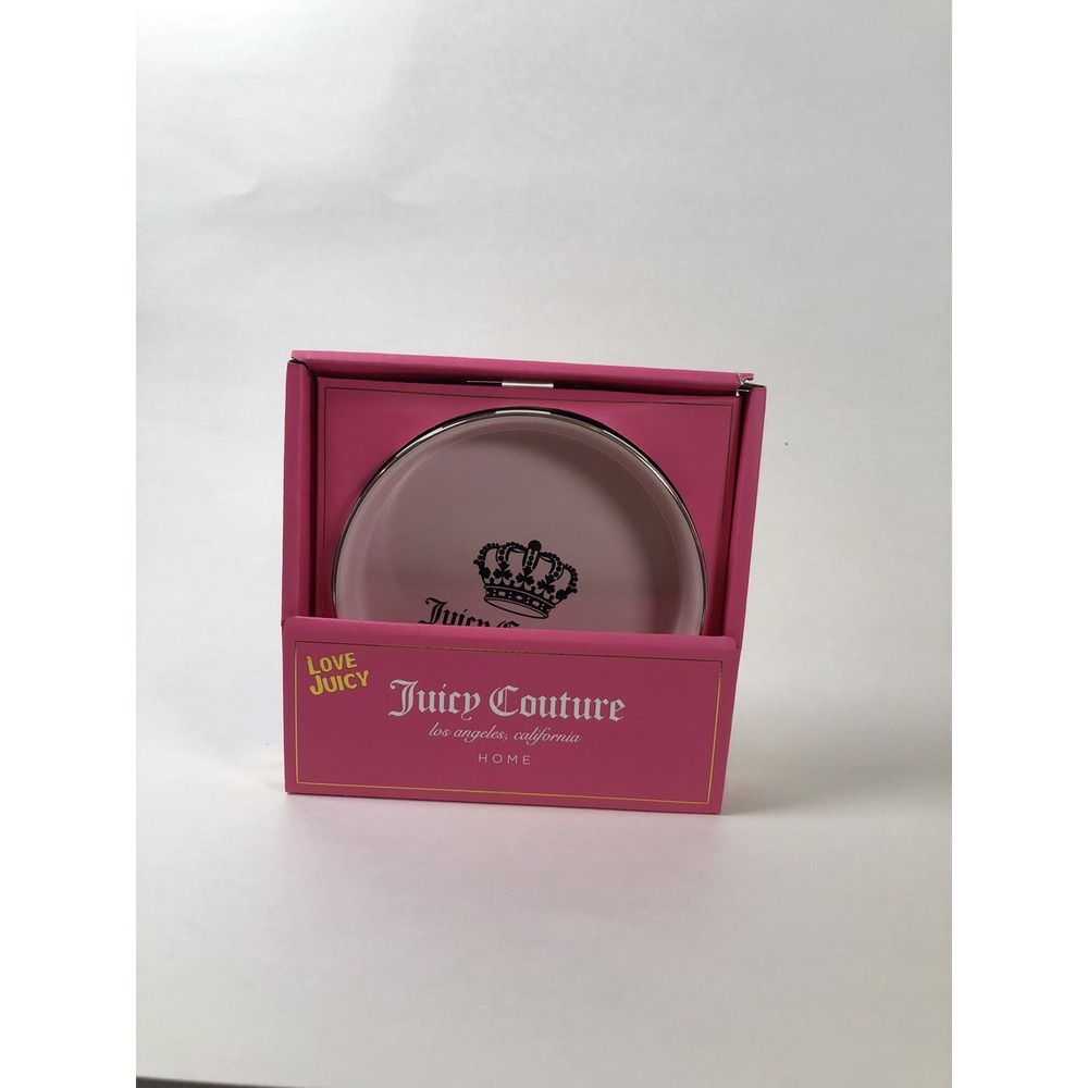 Juicy Couture Home Ceramic Trinket Tray Pink Crown Logo Jewelry Dish New